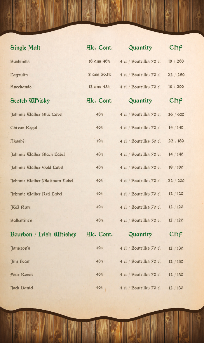 Barrel-Oak Drink Menu