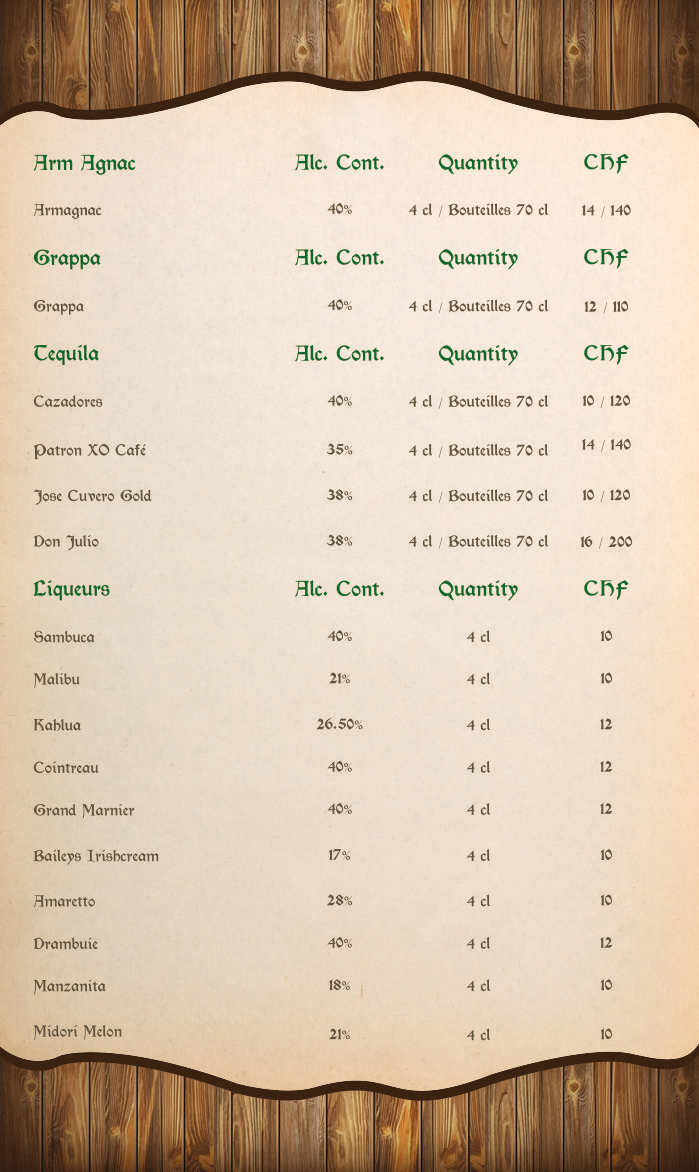 Barrel-Oak Drink Menu