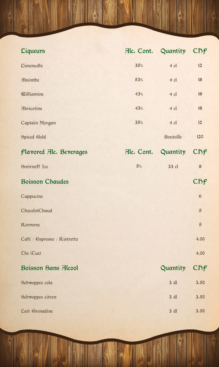 Barrel-Oak Drink Menu