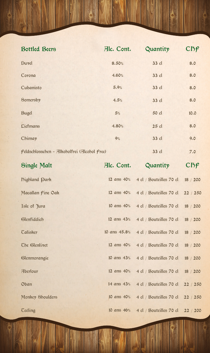 Barrel-Oak Drink Menu